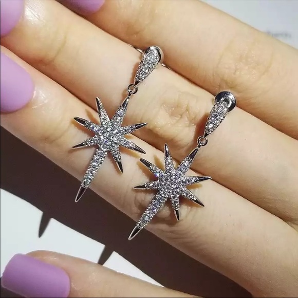 New 925 Silver Beautiful Stars Women’s Earrings - Picture 2 of 7